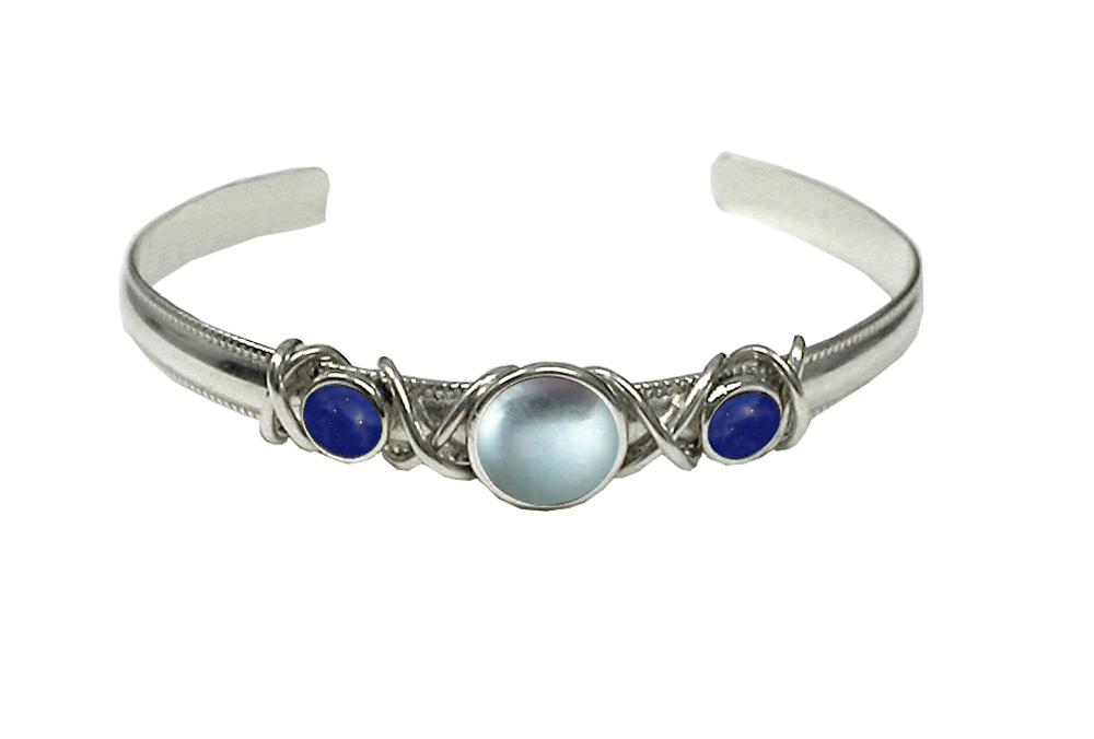 Sterling Silver Hand Made Cuff Bracelet With Blue Topaz And Lapis Lazuli